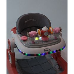Babyhug Multifunction Foldable Activity Push Walker with  Musical Play Tray & Lights - Red