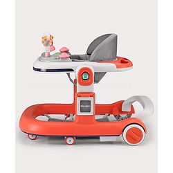 Babyhug Multifunction Foldable Activity Push Walker with  Musical Play Tray & Lights - Red