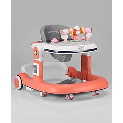 Babyhug Multifunction Foldable Activity Push Walker with  Musical Play Tray & Lights - Red