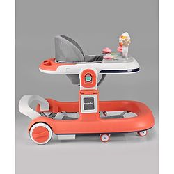 Babyhug Multifunction Foldable Activity Push Walker with  Musical Play Tray & Lights - Red