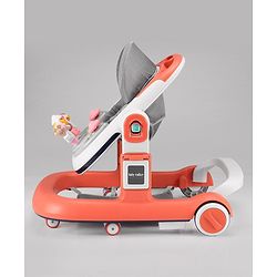 Babyhug Multifunction Foldable Activity Push Walker with  Musical Play Tray & Lights - Red