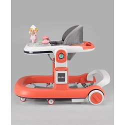 Babyhug Multifunction Foldable Activity Push Walker with  Musical Play Tray & Lights - Red