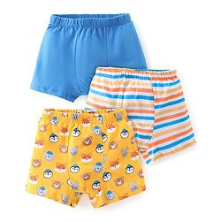 Babyhug 100% Cotton Trunk With Striped & Animals Print Pack Of 3 - Yellow White & Blue