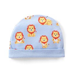 Babyhug 100% Cotton Knit Lion Print Cap - Blue