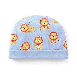 Babyhug 100% Cotton Knit Lion Print Cap - Blue