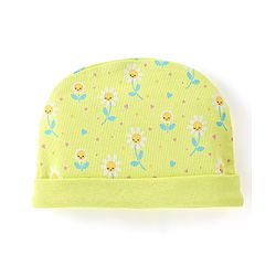 Babyhug 100% Cotton Knit Floral Print Cap - Green