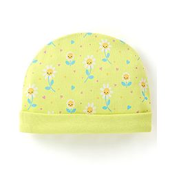 Babyhug 100% Cotton Knit Floral Print Cap - Green