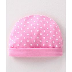 Babyhug 100% Cotton Knit Cap Polka Dot Print - Pink
