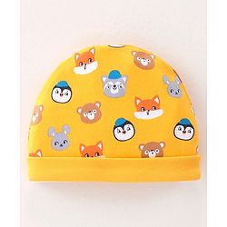 Babyhug 100% Cotton Knit Cap Animal Print - Yellow