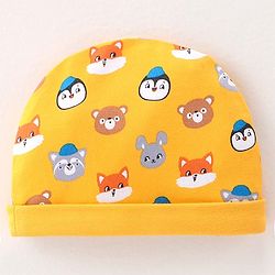 Babyhug 100% Cotton Knit Cap Animal Print - Yellow