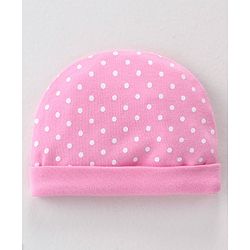 Babyhug 100% Cotton Knit Cap Mittens and Booties Polka Dot Print - Pink