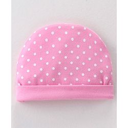 Babyhug 100% Cotton Knit Cap Mittens and Booties Polka Dot Print - Pink