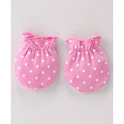 Babyhug 100% Cotton Knit Cap Mittens and Booties Polka Dot Print - Pink