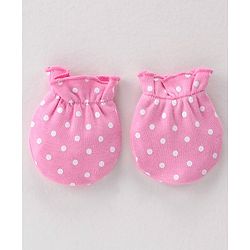 Babyhug 100% Cotton Knit Cap Mittens and Booties Polka Dot Print - Pink