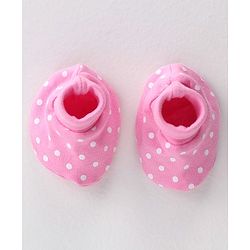Babyhug 100% Cotton Knit Cap Mittens and Booties Polka Dot Print - Pink