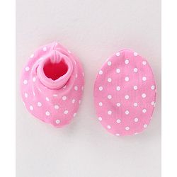 Babyhug 100% Cotton Knit Cap Mittens and Booties Polka Dot Print - Pink