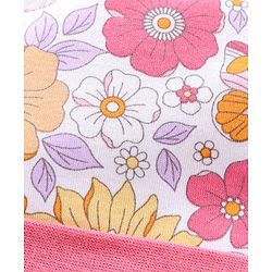 Babyhug 100% Cotton Interlock Knit Cap Mittens & Booties Set with Floral Print - Pink & White
