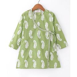 Babyhug Cotton Woven Solid Angarakha Full Sleeves Kurta Embroidered with Dhoti Set - Green