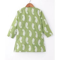 Babyhug Cotton Woven Solid Angarakha Full Sleeves Kurta Embroidered with Dhoti Set - Green