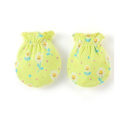 Babyhug 100% Cotton Knit Floral Print Mittens & Booties - Green