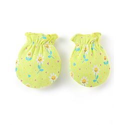 Babyhug 100% Cotton Knit Floral Print Mittens & Booties - Green