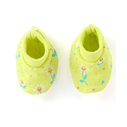 Babyhug 100% Cotton Knit Floral Print Mittens & Booties - Green