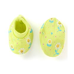 Babyhug 100% Cotton Knit Floral Print Mittens & Booties - Green