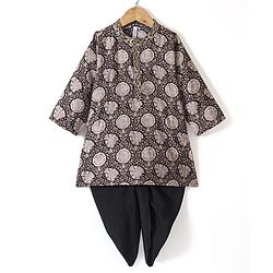 Babyhug 100% Cambric Full Sleeve Printed Kurta With Solid Dhoti Set - Black