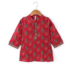 Babyhug Cotton Woven Full Sleeves  Printed Kurta & Dhoti Set - Red