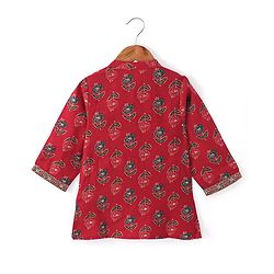 Babyhug Cotton Woven Full Sleeves  Printed Kurta & Dhoti Set - Red