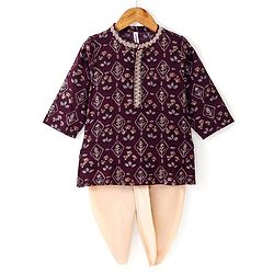 Babyhug Cotton Full Sleeves Printed  Kurta with Dhoti Set - Magneta