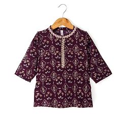 Babyhug Cotton Full Sleeves Printed  Kurta with Dhoti Set - Magneta