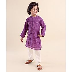 Babyhug Sequenced Full Sleeves Embroidered Kurta Pyjama Set - Purple