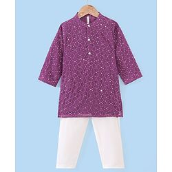 Babyhug Sequenced Full Sleeves Embroidered Kurta Pyjama Set - Purple