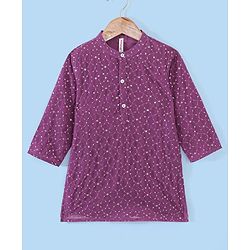 Babyhug Sequenced Full Sleeves Embroidered Kurta Pyjama Set - Purple