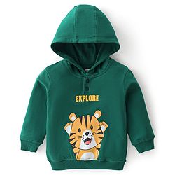 Babyhug Cotton Knit Full Sleeves Hooded T-Shirt & Lounge Pant Set with Tiger Print - Green
