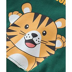 Babyhug Cotton Knit Full Sleeves Hooded T-Shirt & Lounge Pant Set with Tiger Print - Green