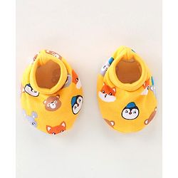 Babyhug 100% Cotton Knit Mittens & Booties Animal Print - Yellow