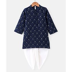 Babyhug Sequenced Embroidered Kurta With Solid Dhoti Set -Navy