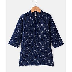 Babyhug Sequenced Embroidered Kurta With Solid Dhoti Set -Navy