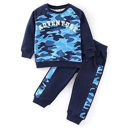 Babyhug 100% Cotton Knit Full Sleeves T-Shirt and Lounge Pant Camouflage Print - Blue
