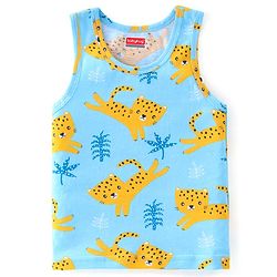 Babyhug 100% Cotton Sando With Leopard Print & Striped Pack Of 3 - Blue & Yellow