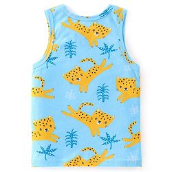 Babyhug 100% Cotton Sando With Leopard Print & Striped Pack Of 3 - Blue & Yellow