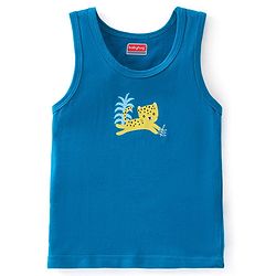 Babyhug 100% Cotton Sando With Leopard Print & Striped Pack Of 3 - Blue & Yellow