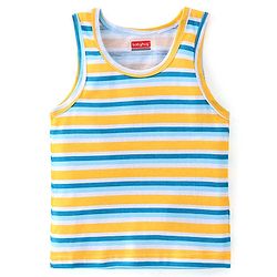 Babyhug 100% Cotton Sando With Leopard Print & Striped Pack Of 3 - Blue & Yellow