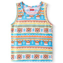 Babyhug 100 % Cotton Sando Teddy Print Pack of 3 - Blue & Orange