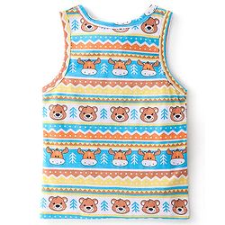 Babyhug 100 % Cotton Sando Teddy Print Pack of 3 - Blue & Orange