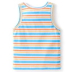Babyhug 100 % Cotton Sando Teddy Print Pack of 3 - Blue & Orange
