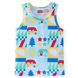 Babyhug 100% Cotton Knit Sleeveless Sando Stripes & Car Print Pack of 3 - Red & Blue