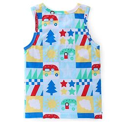 Babyhug 100% Cotton Knit Sleeveless Sando Stripes & Car Print Pack of 3 - Red & Blue